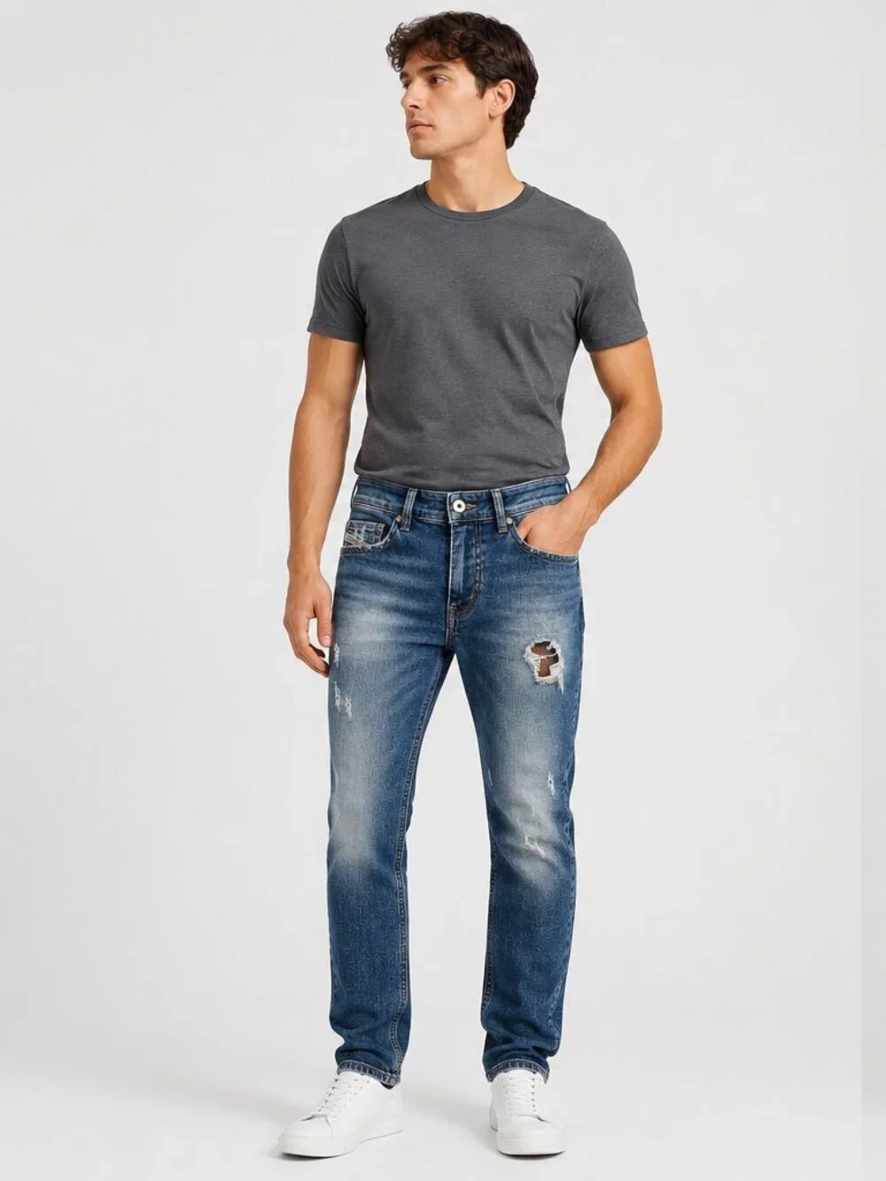 Diesel Industry Denim Division Distressed Slim Jeans Mens 28 Blue Medium Wash